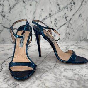 Prada blue metallic heel